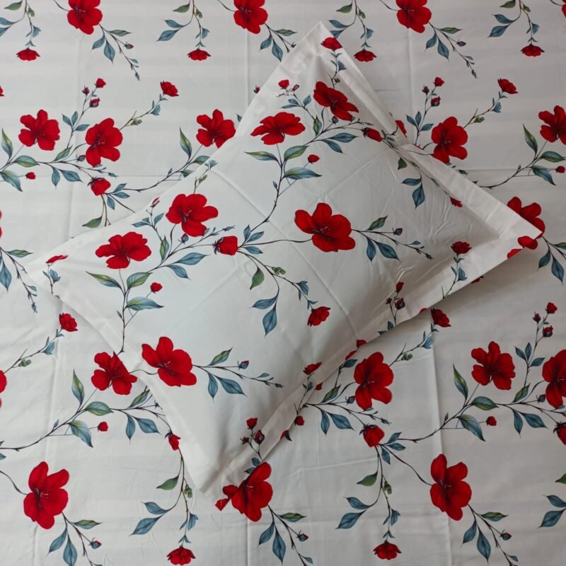 Luxury Twill Cotton Bedsheet – King Size – 3Pecs – Red Spalsh - Image 2