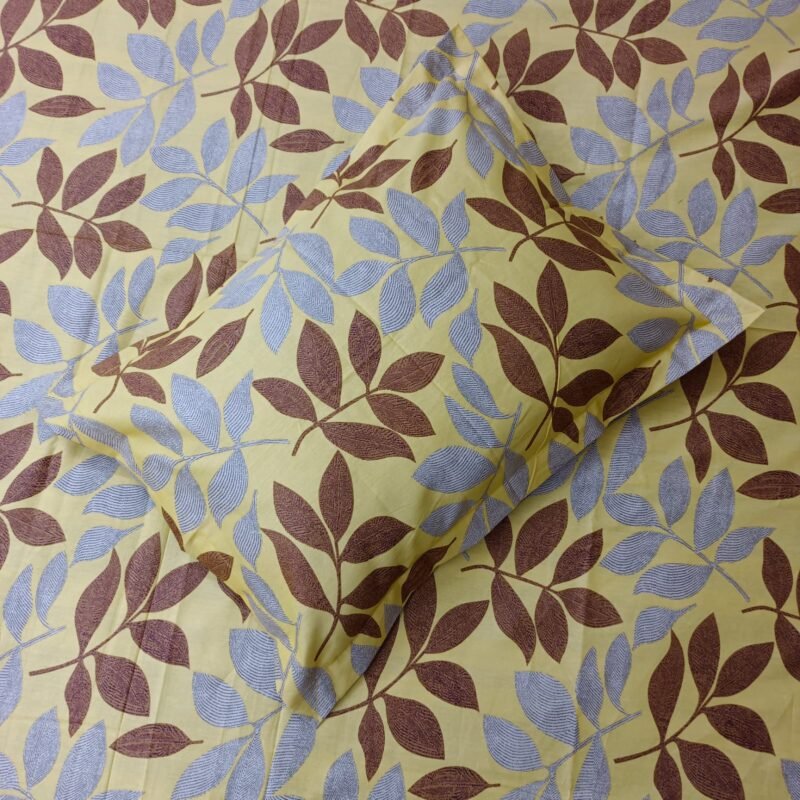 Luxury Twill Cotton Bedsheet – King Size – 3 Pecs Set – Golden Leaf - Image 2