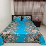 Luxury Twill Cotton Bedsheet – King Size – 3Pecs – Flora Sky