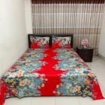 Luxury Twill Cotton Bedsheet – King Size – 3Pecs – Flora Red