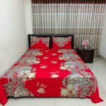 Luxury Twill Cotton Bedsheet – King Size – 3Pecs – Flora Red Candy