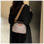 New Portable Nylon Cloth with Cowhide Shoulder Bag(Grey) - Image 2
