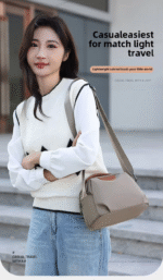 New Portable Nylon Cloth with Cowhide Shoulder Bag(Grey) - Image 4