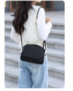 New Portable Nylon Cloth with Cowhide Shoulder Bag(Black) - Image 3
