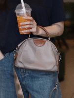 New Portable Nylon Cloth with Cowhide Shoulder Bag(Grey) - Image 5