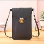 Women's PU Leather Phone Holder With Neck Strap Wallets Touch Screen Bags(black)