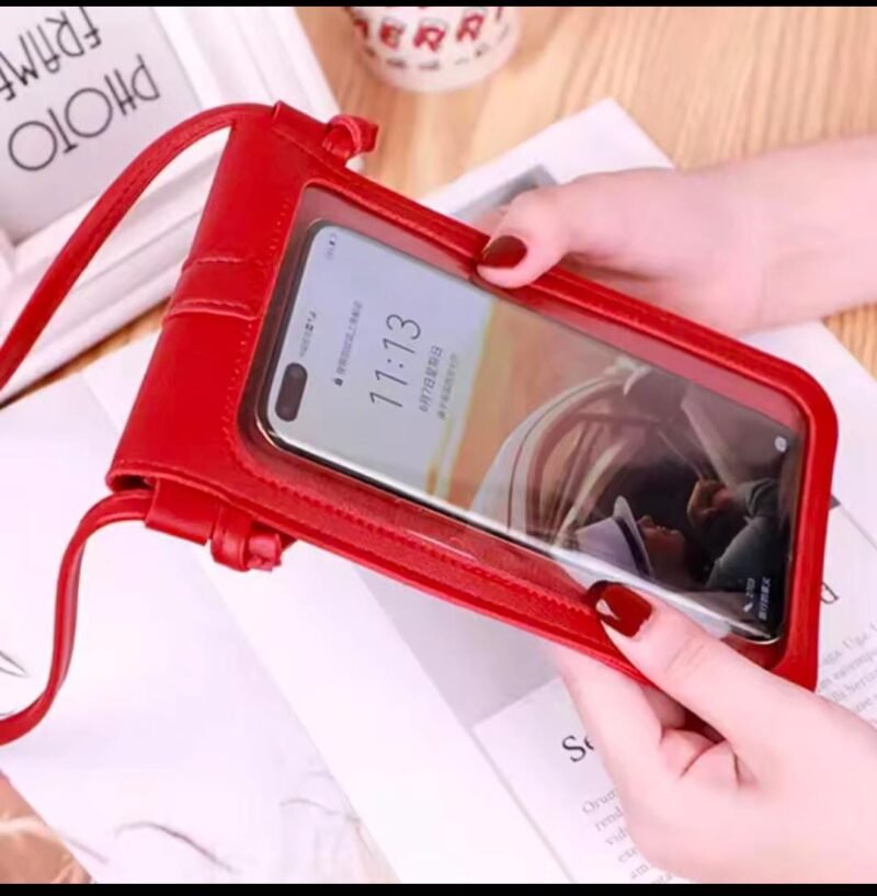 Women's PU Leather Phone Holder With Neck Strap Wallets Touch Screen Bags(Red) - Image 2