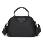 New Portable Nylon Cloth with Cowhide Shoulder Bag(Black)