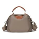 New Portable Nylon Cloth with Cowhide Shoulder Bag(Grey)