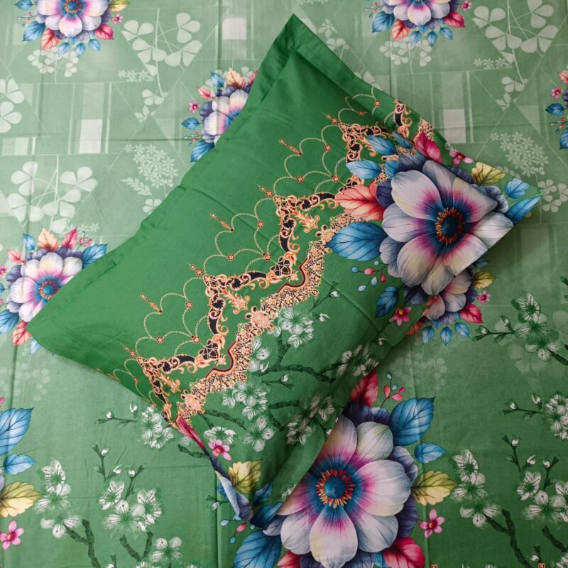 Luxury Twill Cotton Bedsheet – King Size – 3Pecs – Gree Flora - Image 2