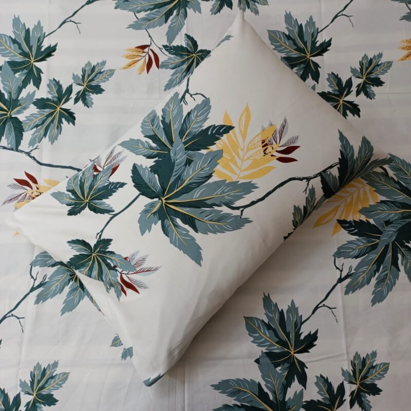 30/30 Count Luxury Exclusive Bedsheet – King Size – 4 Pecs Set – White Leaf - Image 2