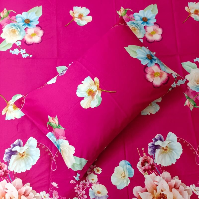 30/30 Count Luxury Exclusive Bedsheet – King Size – 3 Pecs Set – Floral Megenta - Image 3