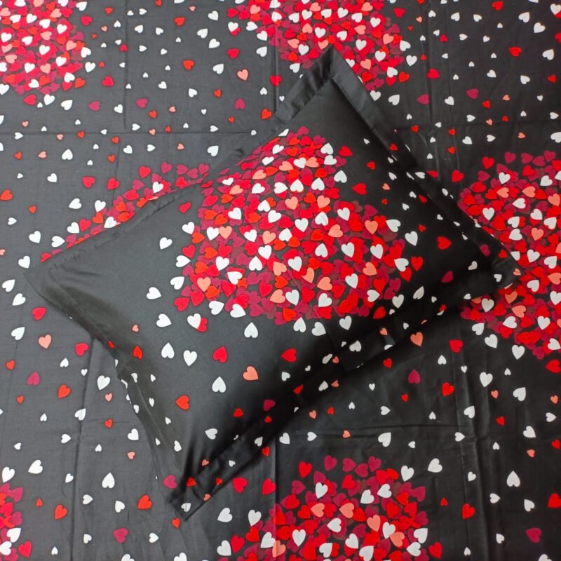 Luxury Twill Cotton Bedsheet – King Size – 3Pecs Set – Red Heart - Image 2