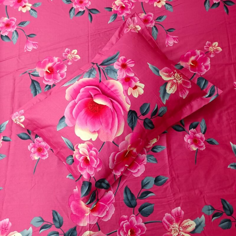 Luxury Twill Cotton Bedsheet – King Size – 3Pecs – Megenta - Image 2