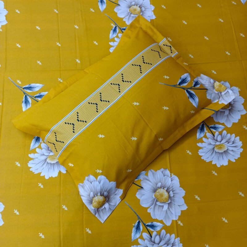 Luxury Twill Cotton Bedsheet – King Size – 3Pecs – Happy Mustered - Image 3