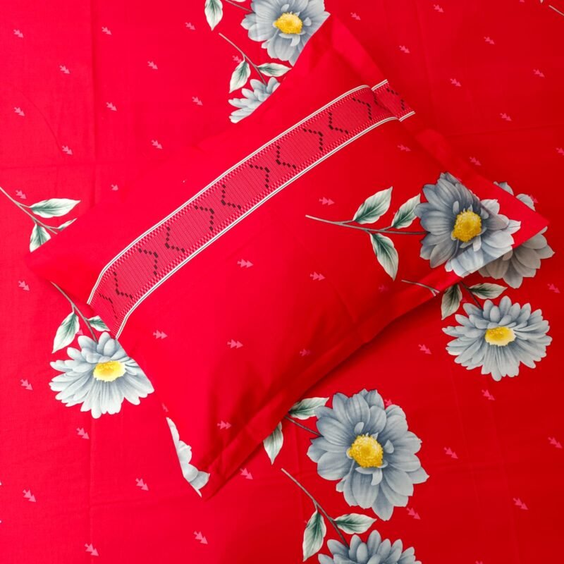 Luxury Twill Cotton Bedsheet – King Size – 3Pecs – Happy Red Megenta - Image 3