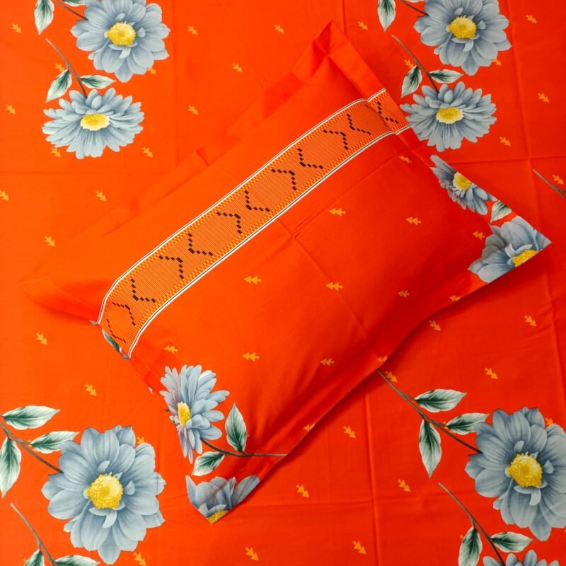 Luxury Twill Cotton Bedsheet – King Size – 3Pecs – Happy Orange - Image 2