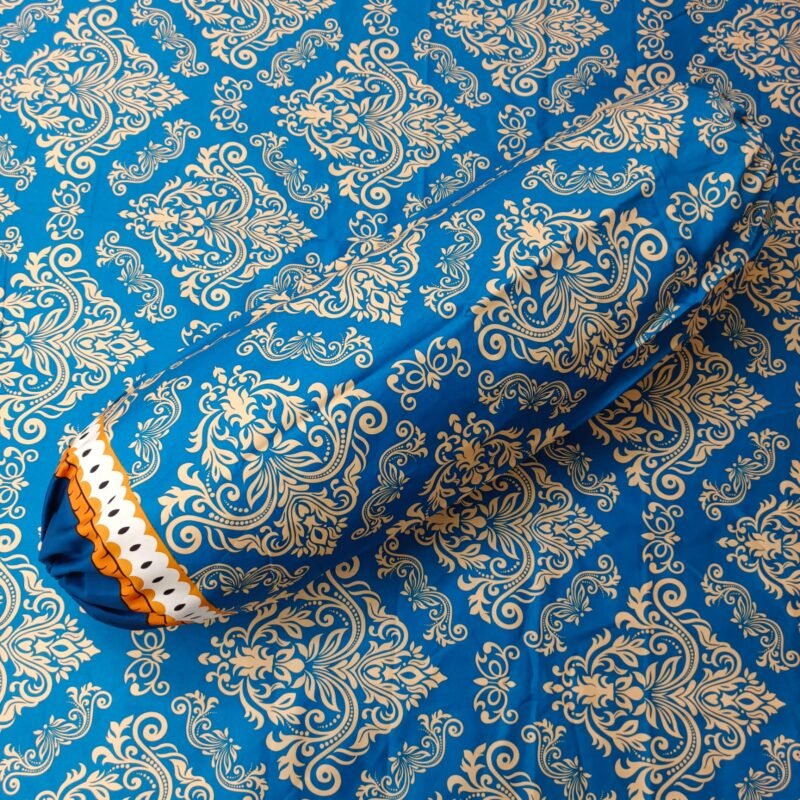Luxury Twill Cotton Bedsheet – King Size – 3Pecs – Blue Gold - Image 2