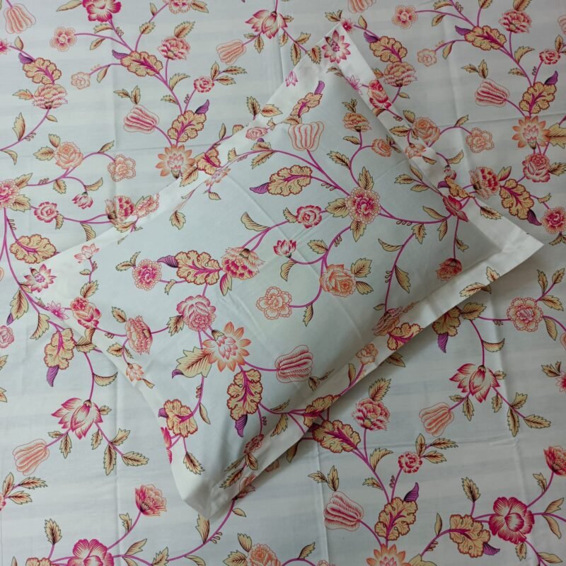Luxury Twill Cotton Bedsheet – King Size – 3Pecs – Paisley White Flora - Image 3