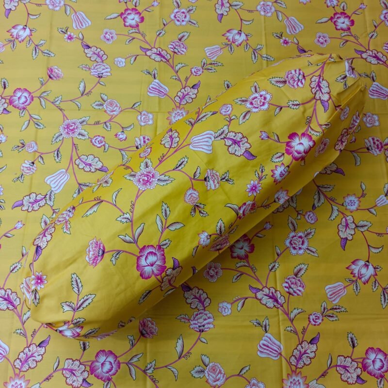 Luxury Twill Cotton Ortha Bedsheet – King Size – 3Pecs – Paisley Yellow Flora - Image 2