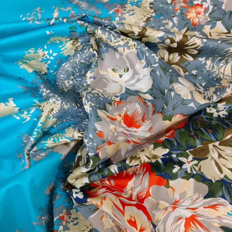 Luxury Twill Cotton Bedsheet – King Size – 3Pecs – Flora Sky - Image 4