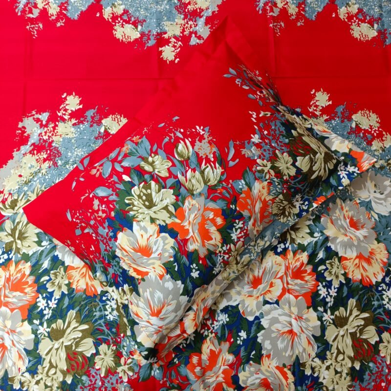Luxury Twill Cotton Bedsheet – King Size – 3Pecs – Flora Red - Image 3