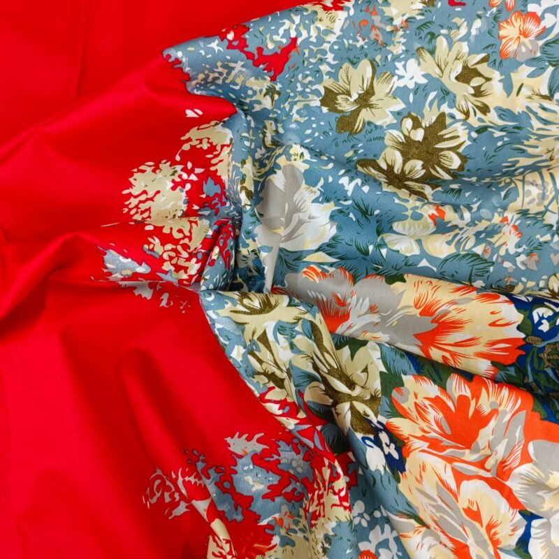 Luxury Twill Cotton Bedsheet – King Size – 3Pecs – Flora Red - Image 4