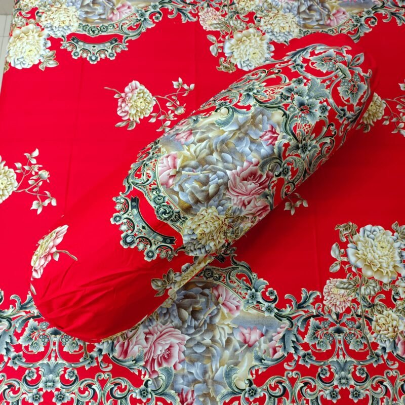 Luxury Twill Cotton Bedsheet – King Size – 3Pecs – Flora Red Candy - Image 2