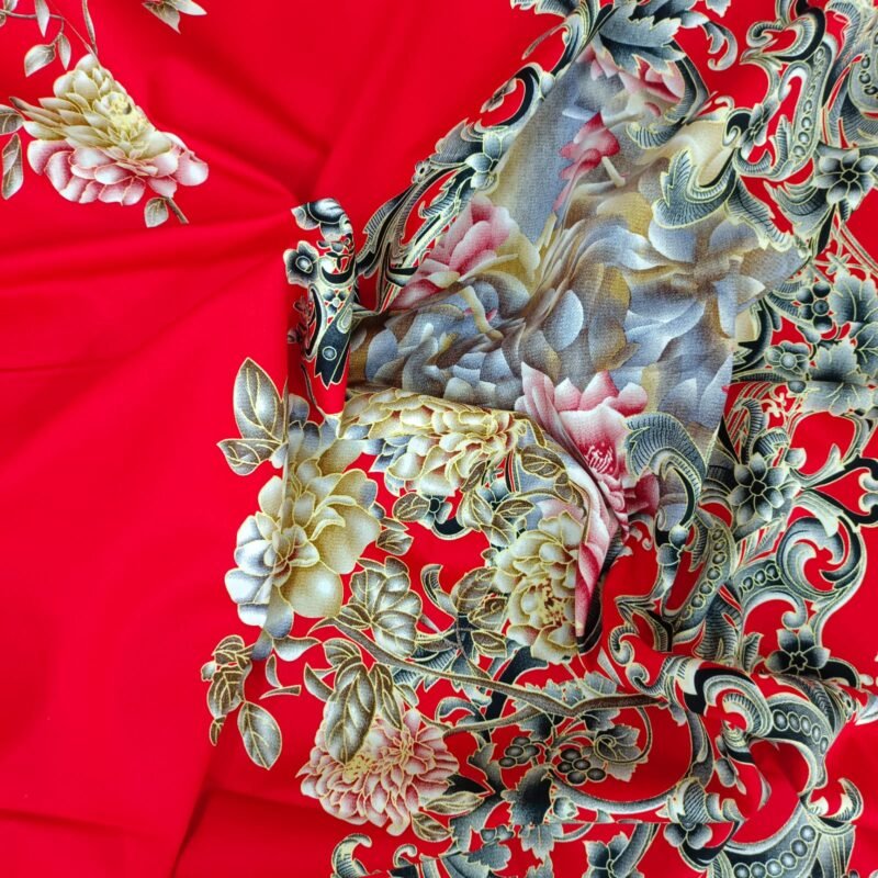 Luxury Twill Cotton Bedsheet – King Size – 3Pecs – Flora Red Candy - Image 4