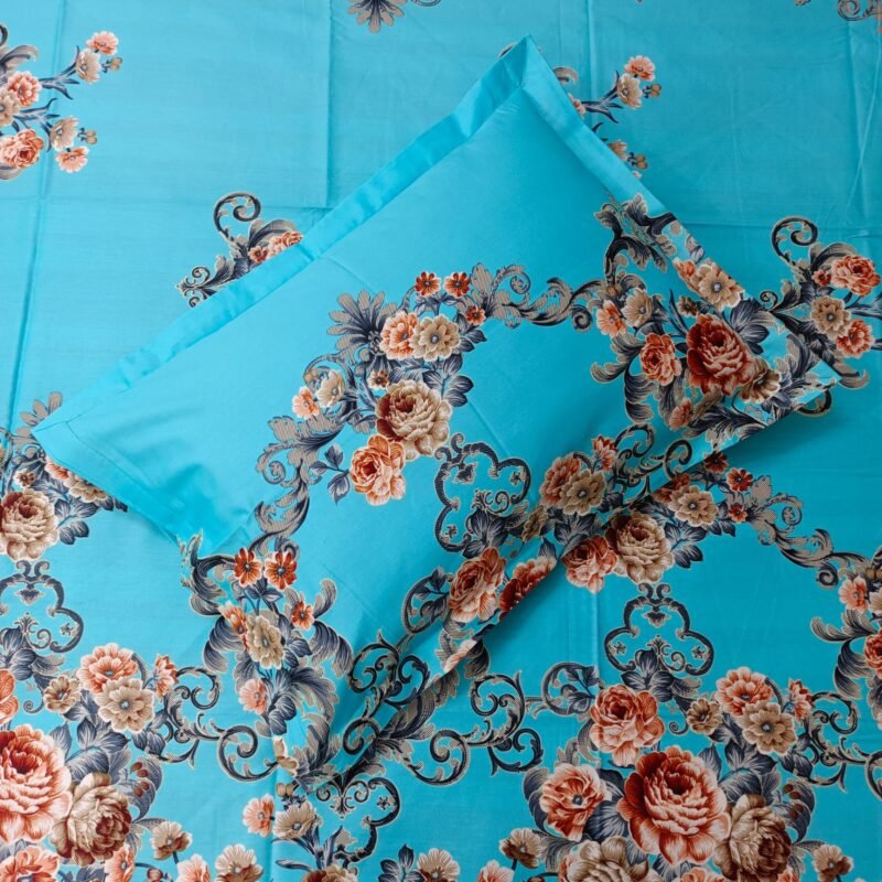 Luxury Twill Cotton Bedsheet – King Size – 3Pecs – Firoza Rose - Image 3