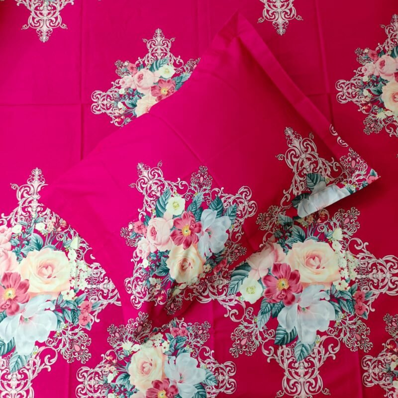 Luxury Twill Cotton Bedsheet – King Size – 3Pecs – Flora Megenta - Image 3