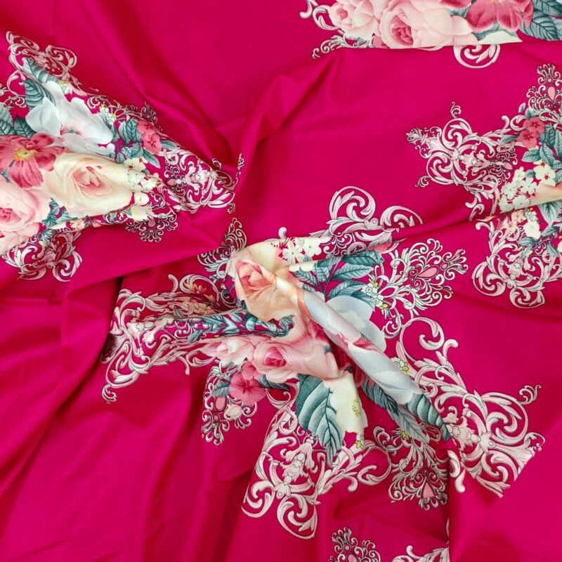 Luxury Twill Cotton Bedsheet – King Size – 3Pecs – Flora Megenta - Image 2