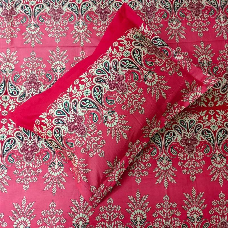 Luxury Twill Cotton Bedsheet – King Size – 3Pecs – Red Nokshi - Image 2