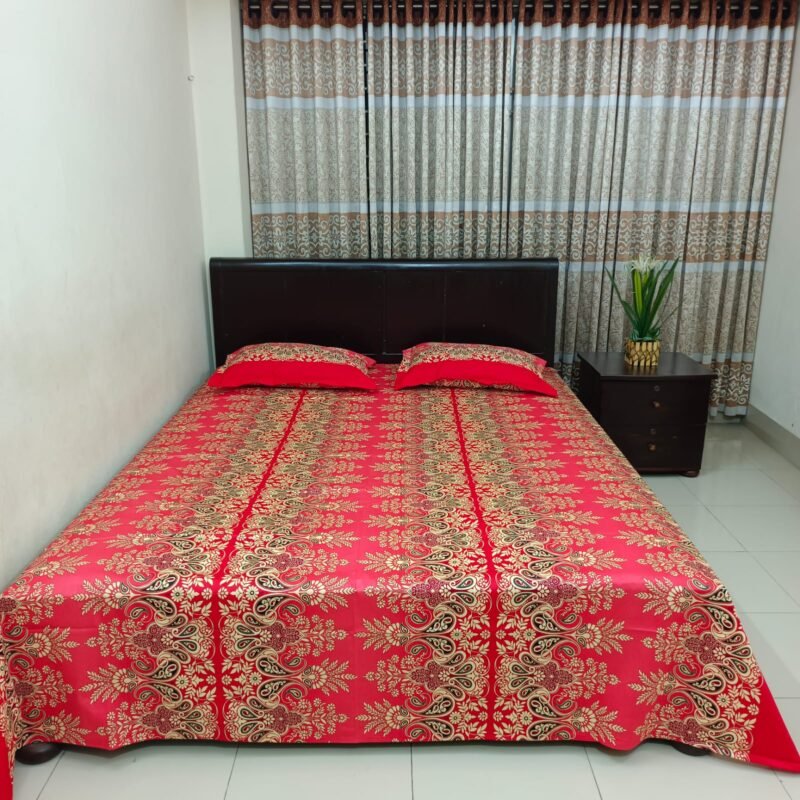 Luxury Twill Cotton Bedsheet – King Size – 3Pecs – Red Nokshi - Image 3