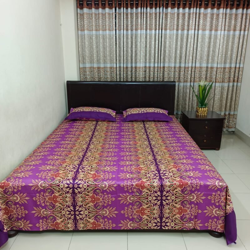 Luxury Twill Cotton Bedsheet – King Size – 3Pecs – Purple Nokshi - Image 3