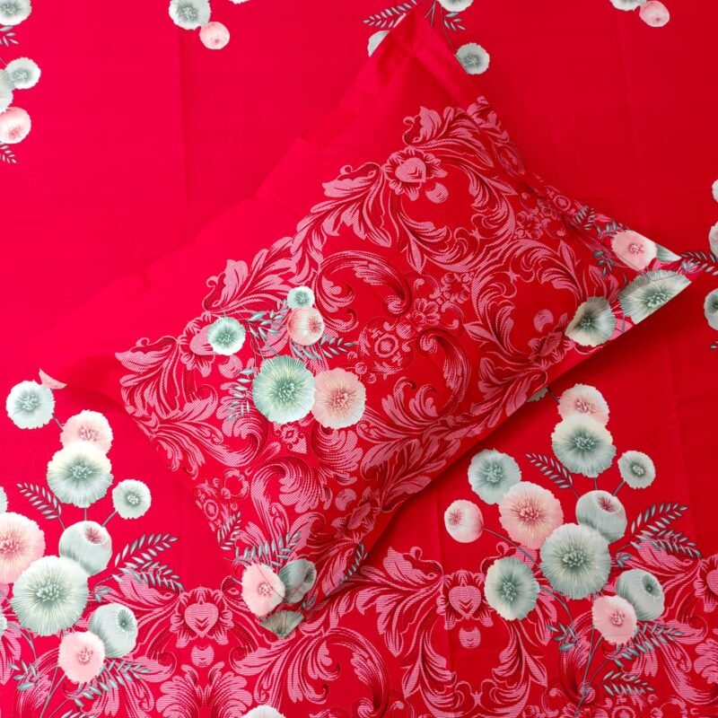 Luxury Twill Cotton Bedsheet – King Size – 3Pecs – Red Snow - Image 2