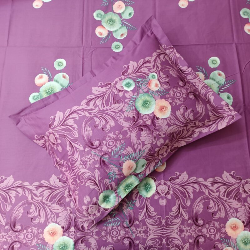 Luxury Twill Cotton Bedsheet – King Size – 3Pecs – Purple Snow - Image 3