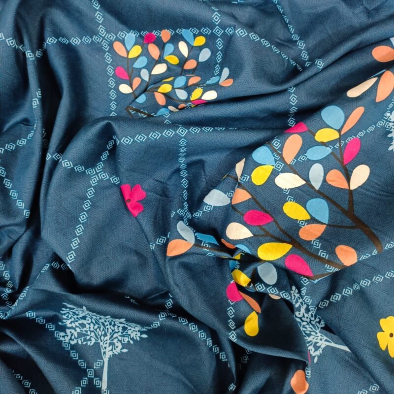 Luxury Twill Cotton Bedsheet – King Size – 3Pecs – Blue Tree - Image 4