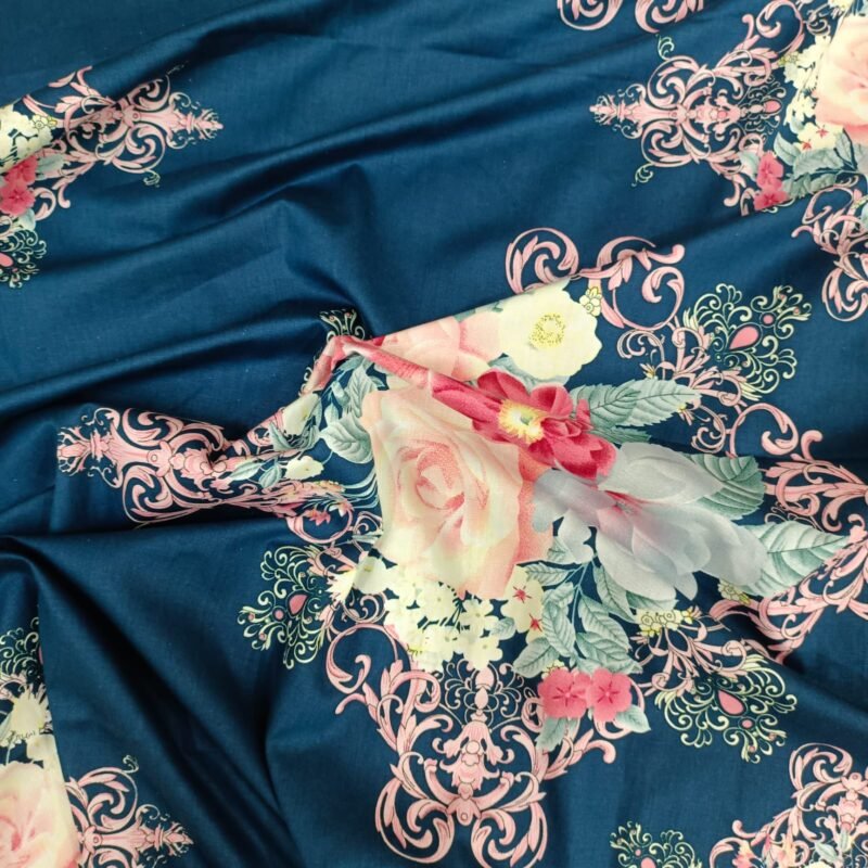 Luxury Twill Cotton Bedsheet – King Size – 3Pecs – Flora Blue - Image 4