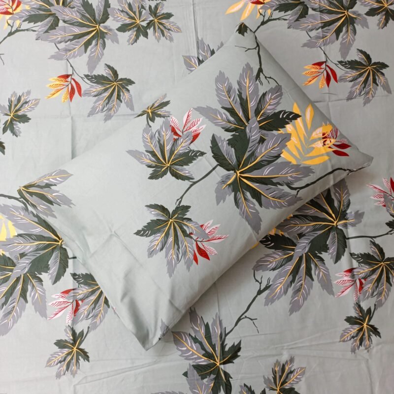 30/30 Count Luxury Exclusive Bedsheet – King Size – 4 Pecs Set – Blue Ash Leaf - Image 2
