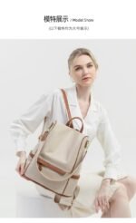 New Design Women Backpack Nylon Waterproof Anti-Theft Travel Bagpack(Apricot) - Image 5