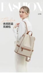 New Design Women Backpack Nylon Waterproof Anti-Theft Travel Bagpack(Apricot) - Image 4
