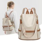 New Design Women Backpack Nylon Waterproof Anti-Theft Travel Bagpack(Apricot) - Image 3