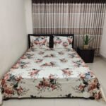 Luxury Twill Cotton Bedsheet – Cream Flora
