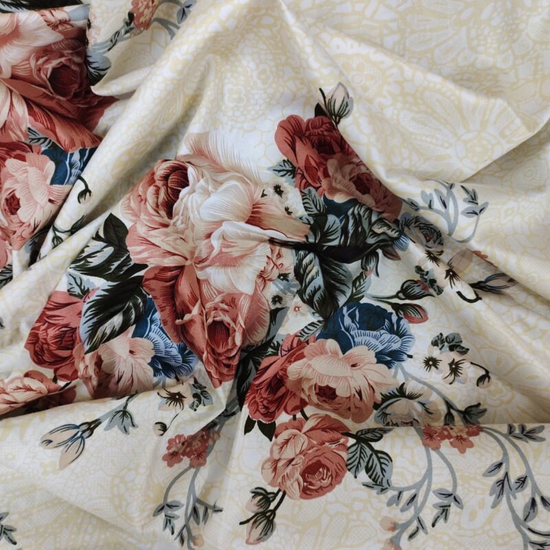Luxury Twill Cotton Bedsheet – Cream Flora - Image 3