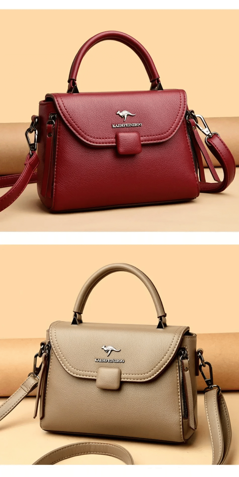 Luxury Designer Fashion High Quality Leather Kangaroo Handbag (Maroon) - Image 5