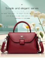 Luxury Designer Fashion High Quality Leather Kangaroo Handbag (Maroon) - Image 2