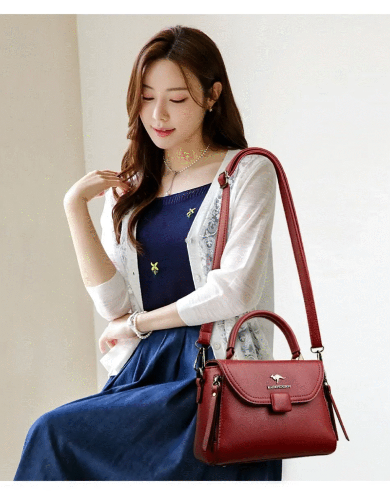 Luxury Designer Fashion High Quality Leather Kangaroo Handbag (Maroon) - Image 3