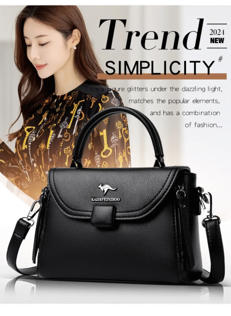 Luxury Designer Fashion High Quality Leather Kangaroo Handbag (Black) - Image 2