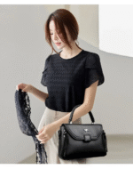 Luxury Designer Fashion High Quality Leather Kangaroo Handbag (Black) - Image 5
